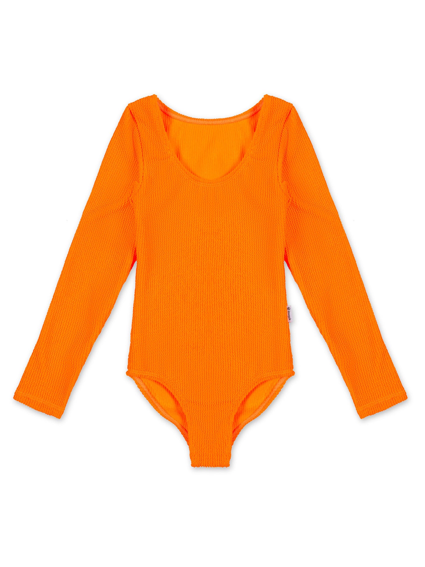 girls neon orange crinkle long sleeve one piece swimsuit