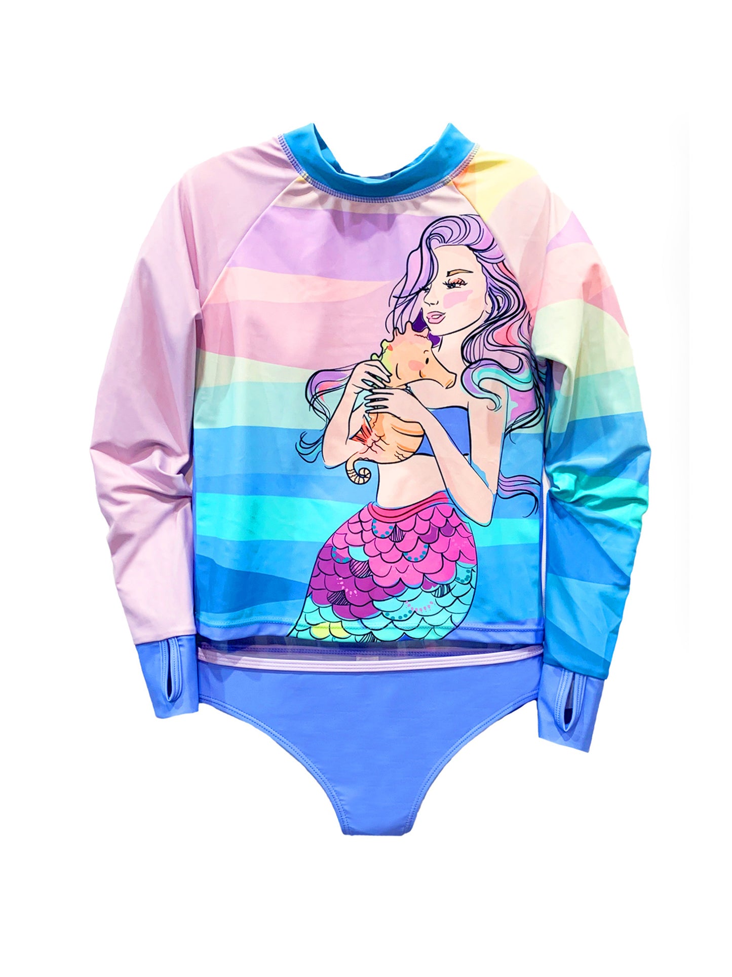 girls mermaid printed rashguard swimsuit set