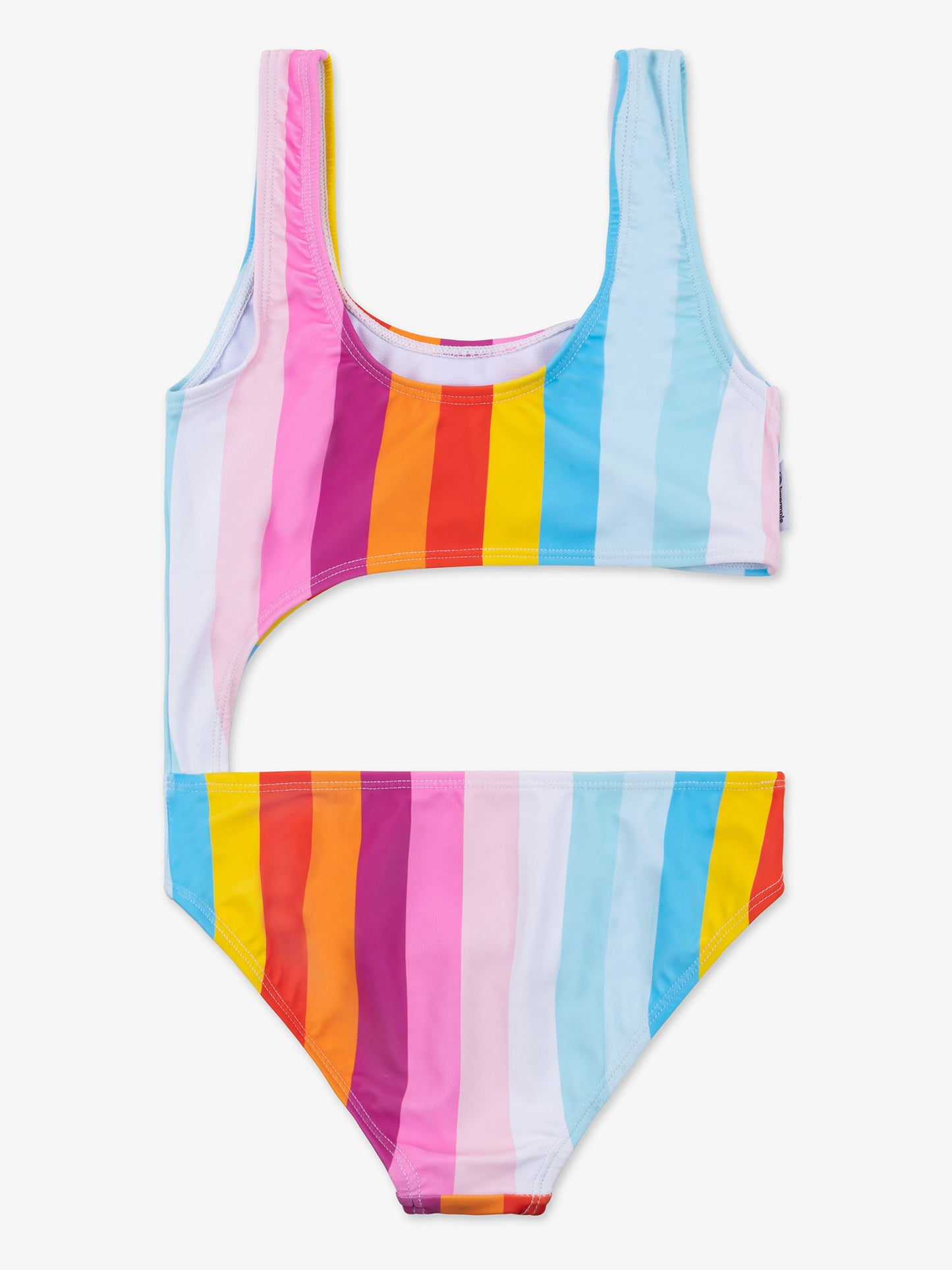 girls rainbow stripe cutout one piece swimsuit