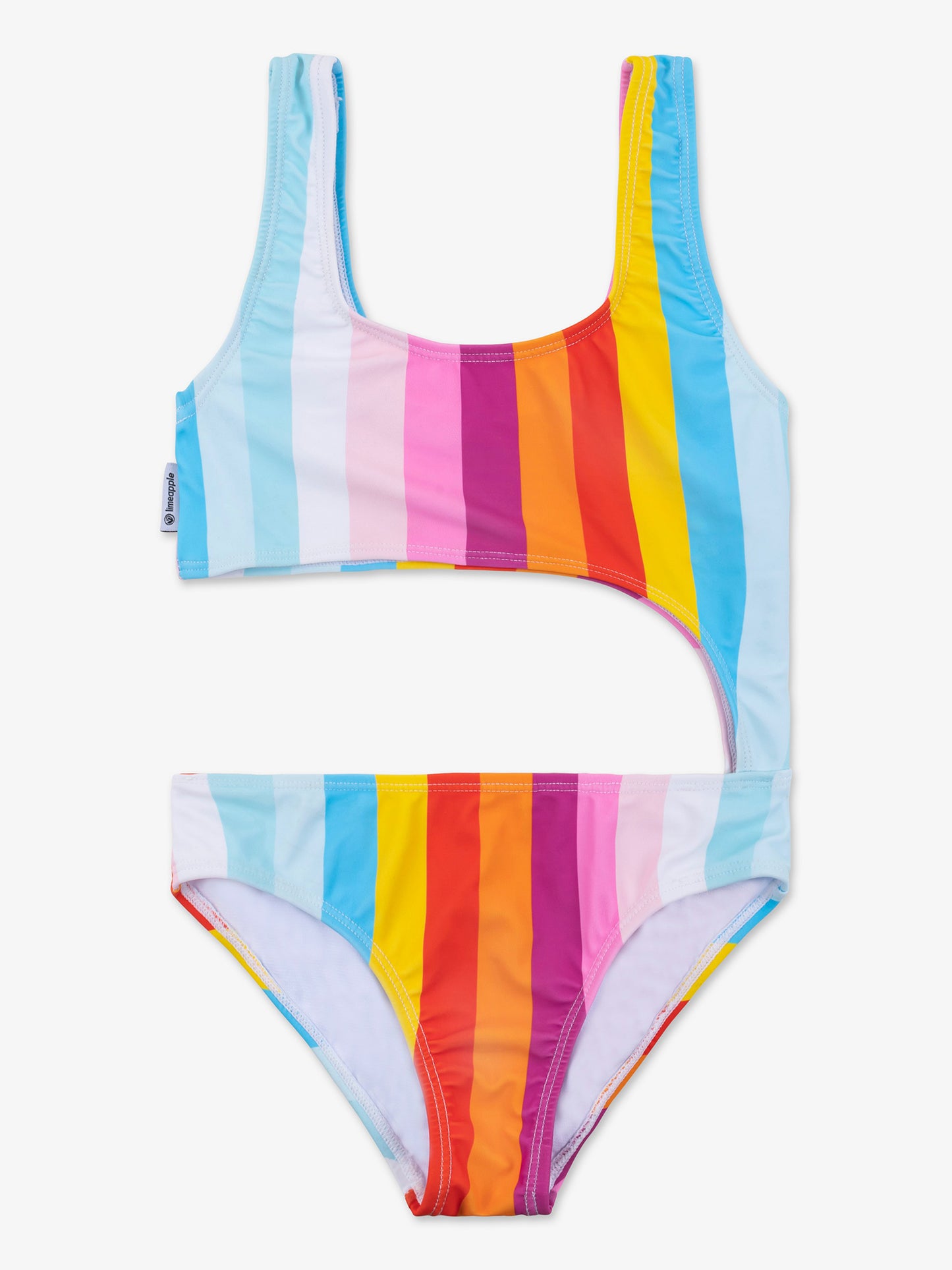 girls rainbow stripe cutout one piece swimsuit