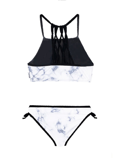girls marble tankini two piece swimsuit with foil lightning bolt print
