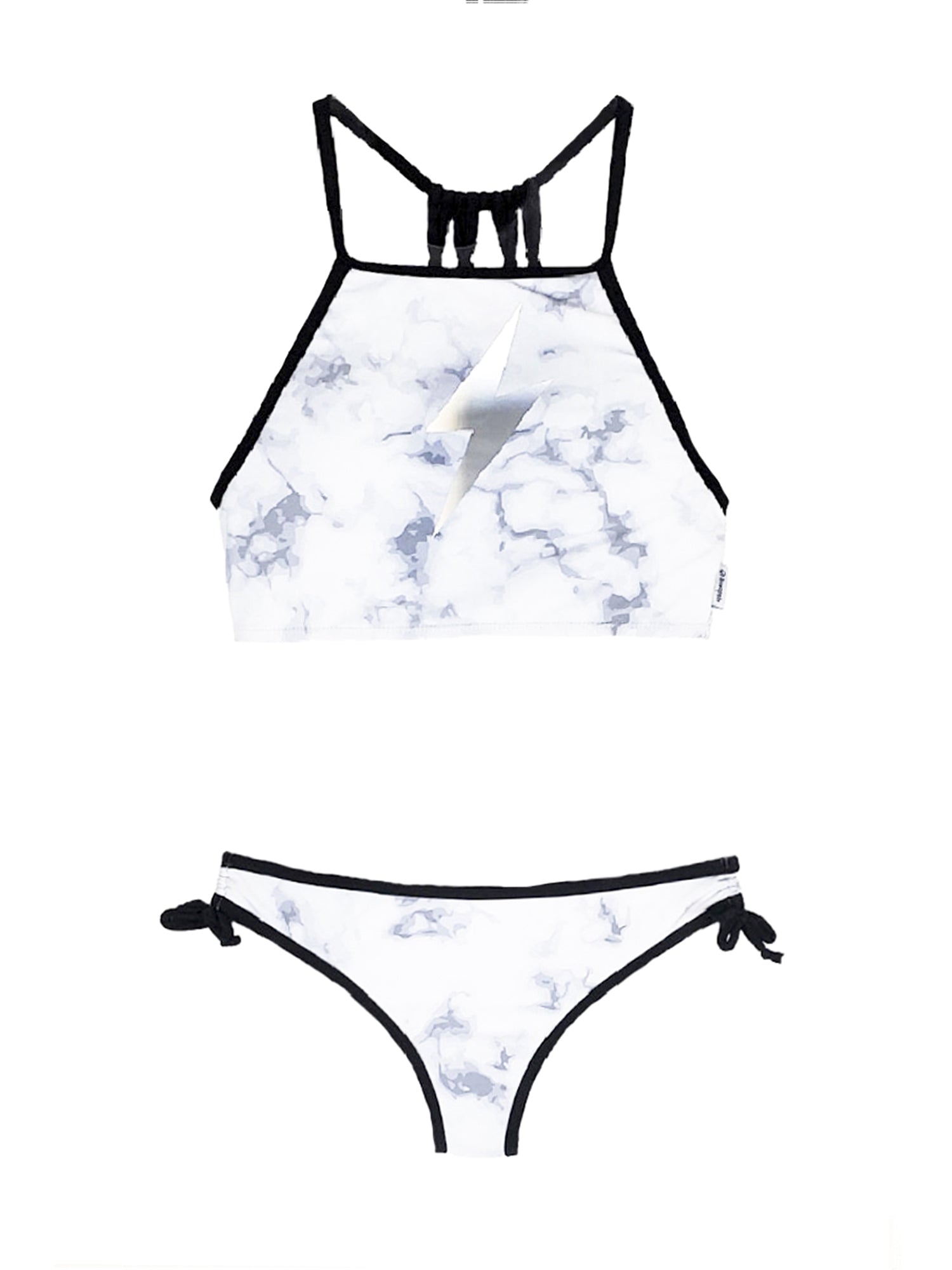 girls marble tankini two piece swimsuit with foil lightning bolt print