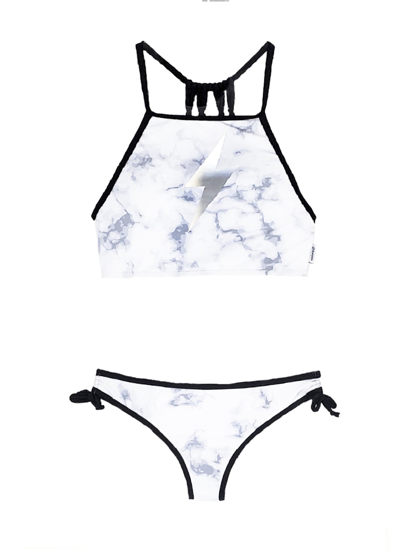 girls marble tankini two piece swimsuit with foil lightning bolt print