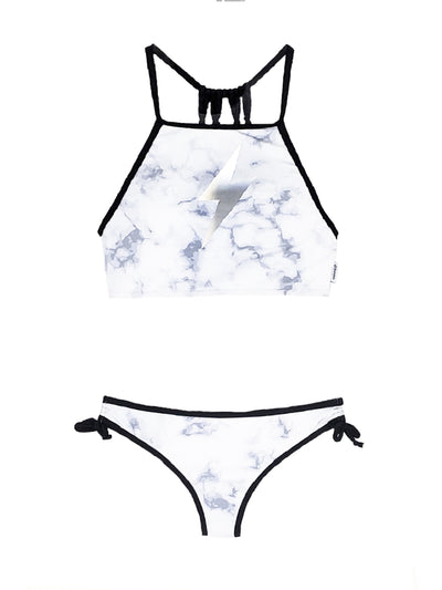 girls marble tankini two piece swimsuit with foil lightning bolt print