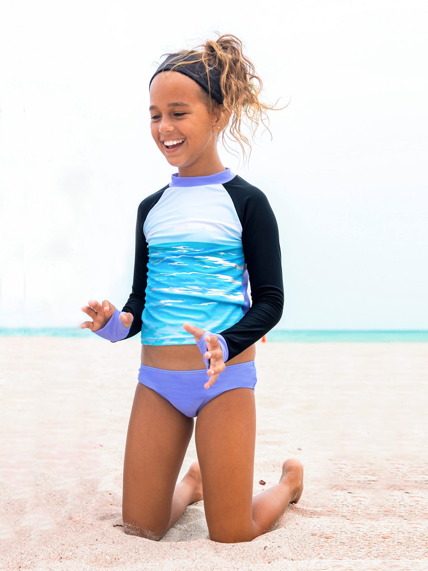girls printed rash guard two piece swimsuit set