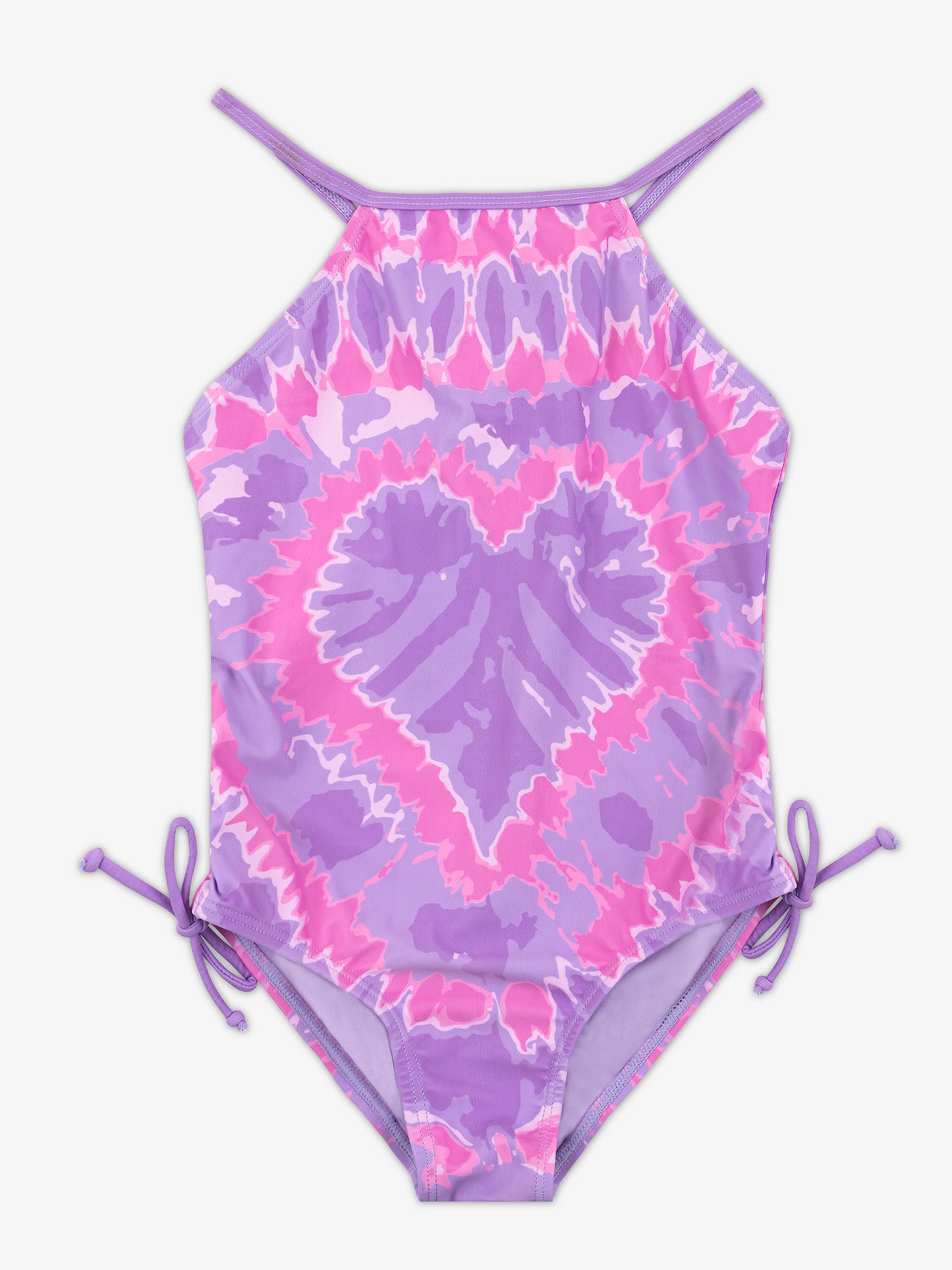 girls purple heart tie dye one piece swimsuit