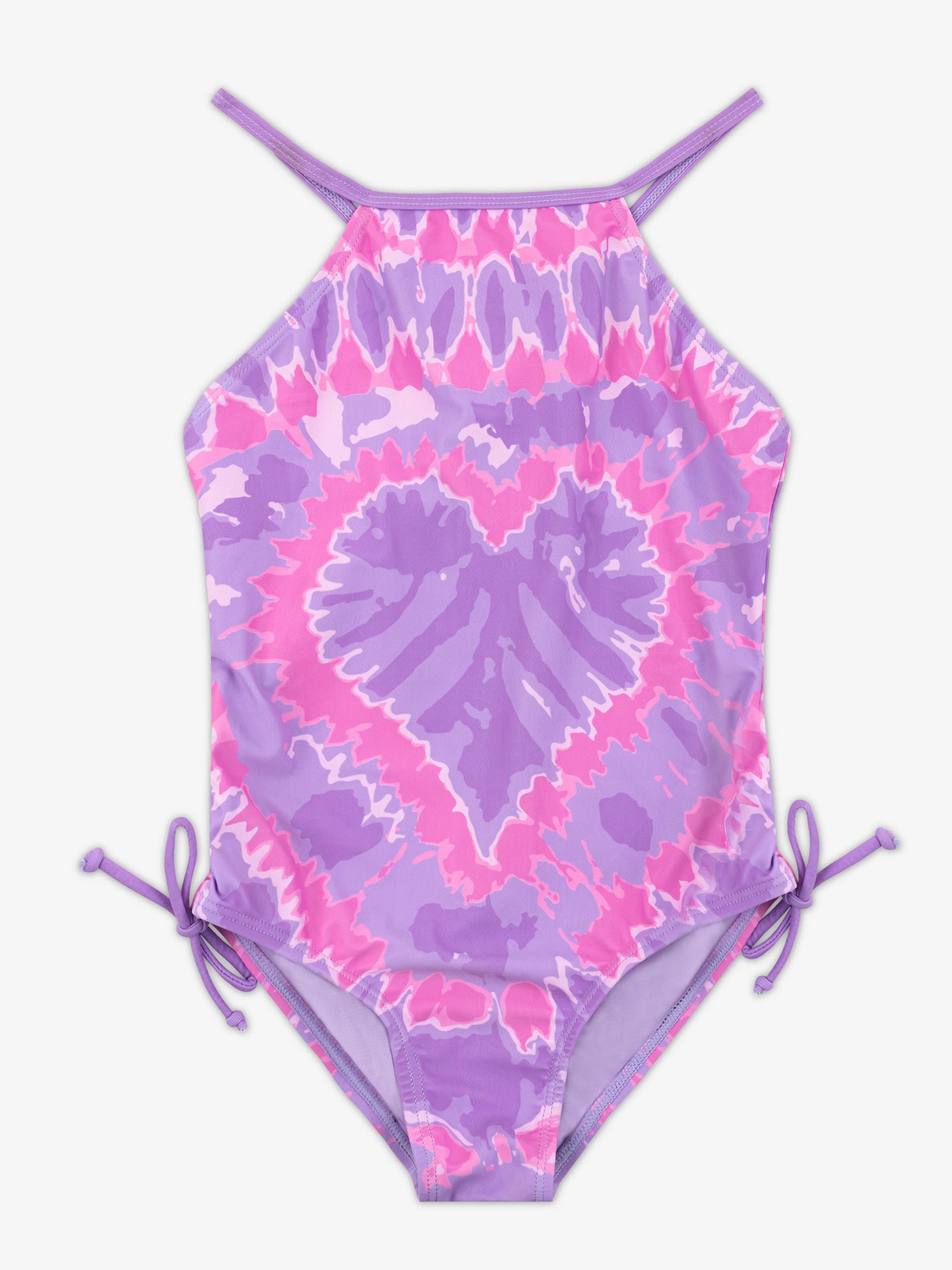 girls purple heart tie dye one piece swimsuit