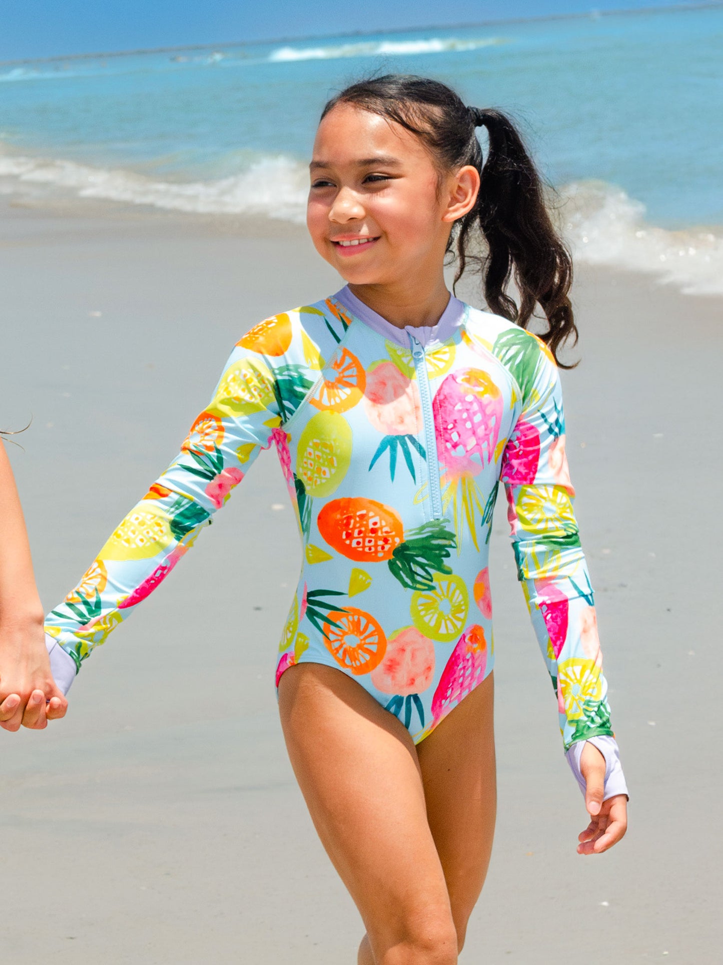 girls pineapple printed one piece rash guard swimsuit