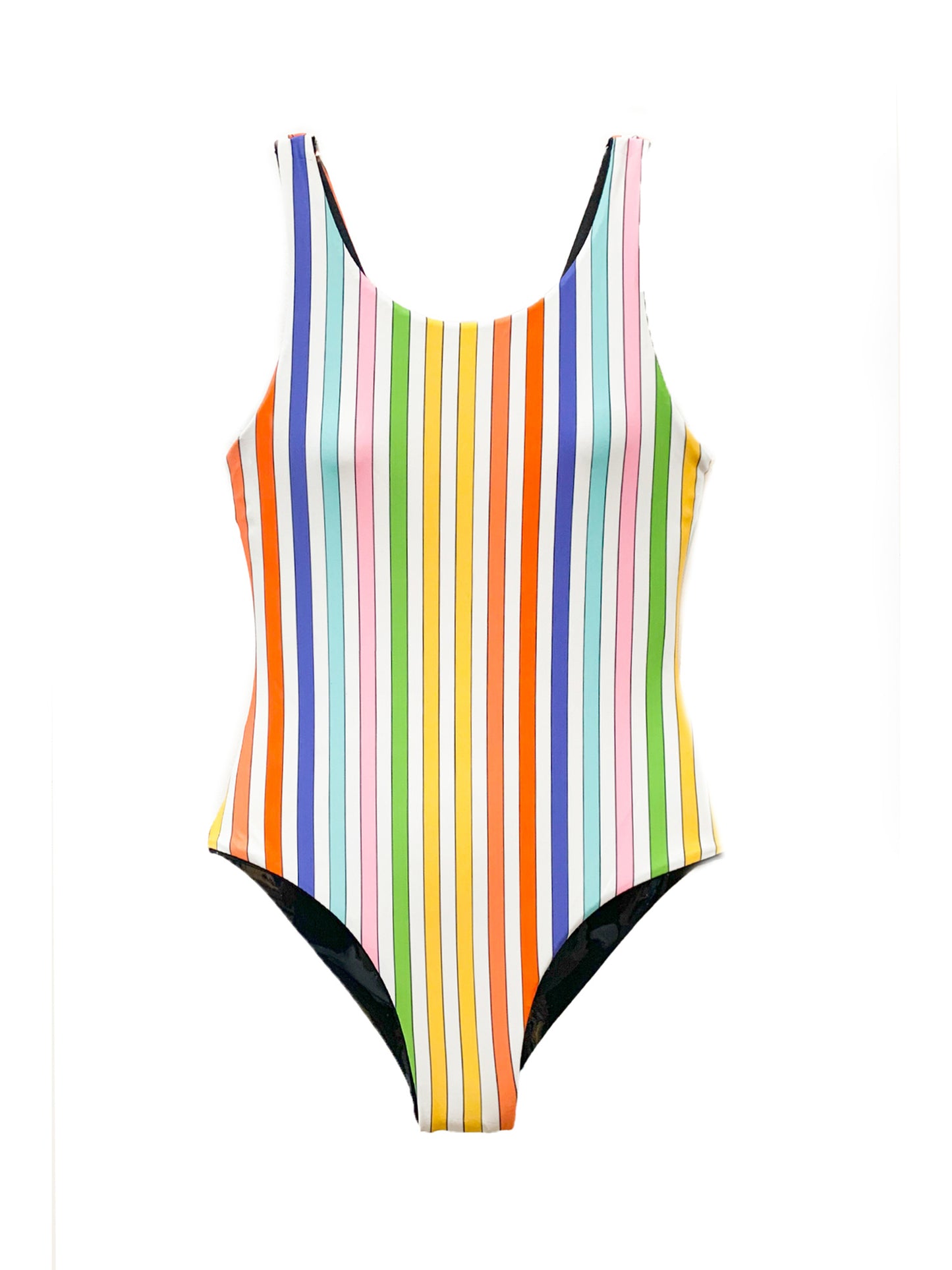 girls reversible printed black rainbow one piece swimsuit