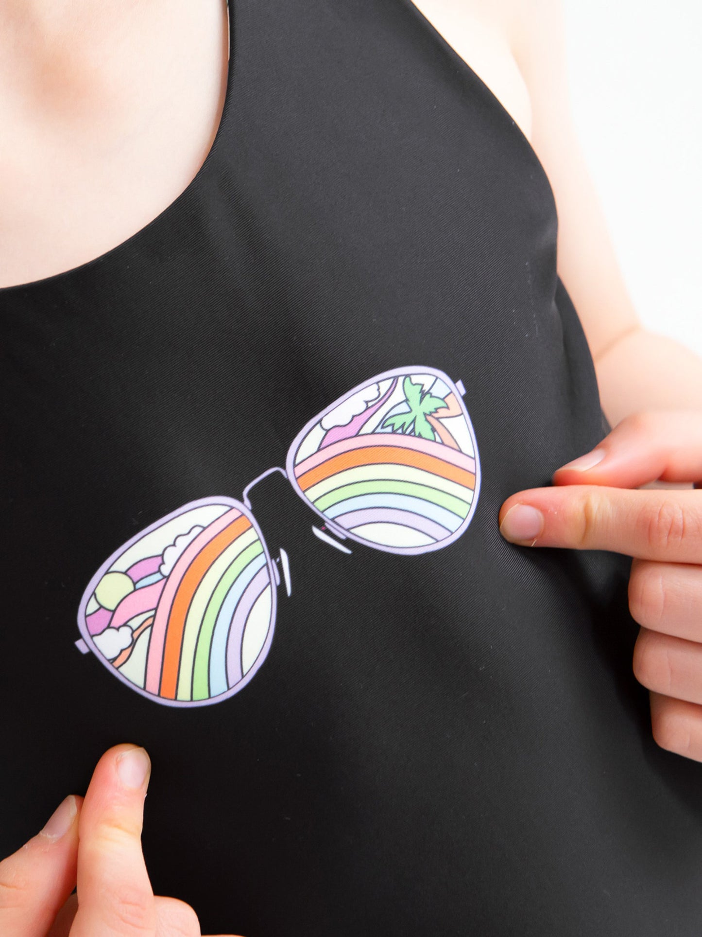 girls reversible printed black rainbow one piece swimsuit