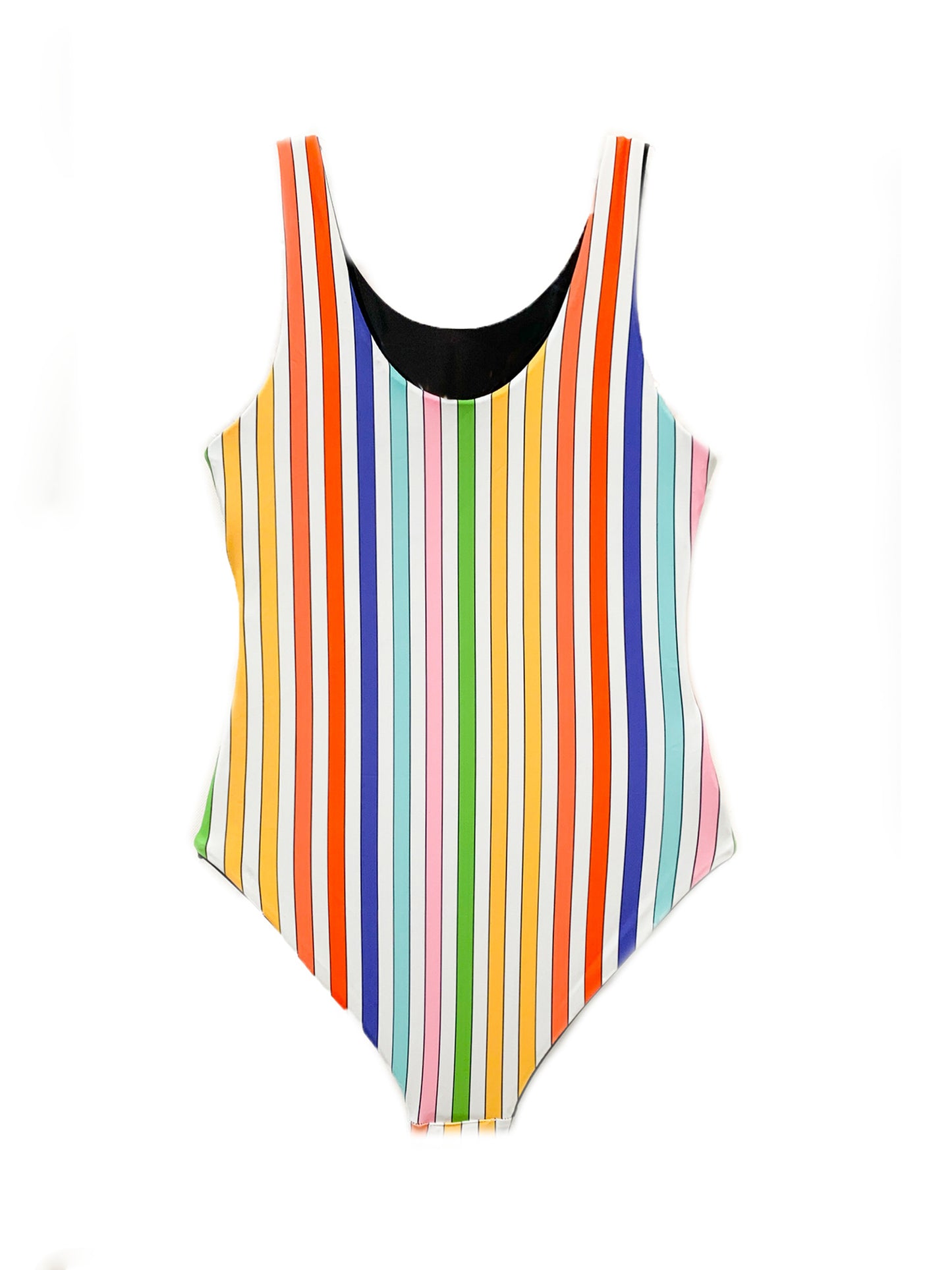 girls reversible printed black rainbow one piece swimsuit
