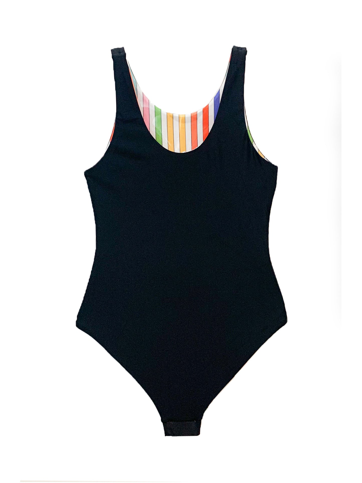 girls reversible printed black rainbow one piece swimsuit