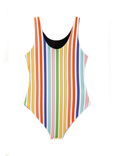 girls reversible printed black rainbow one piece swimsuit
