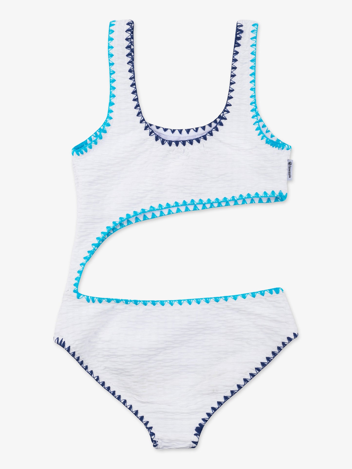 girls white cutout one piece swimsuit with embroidered trim