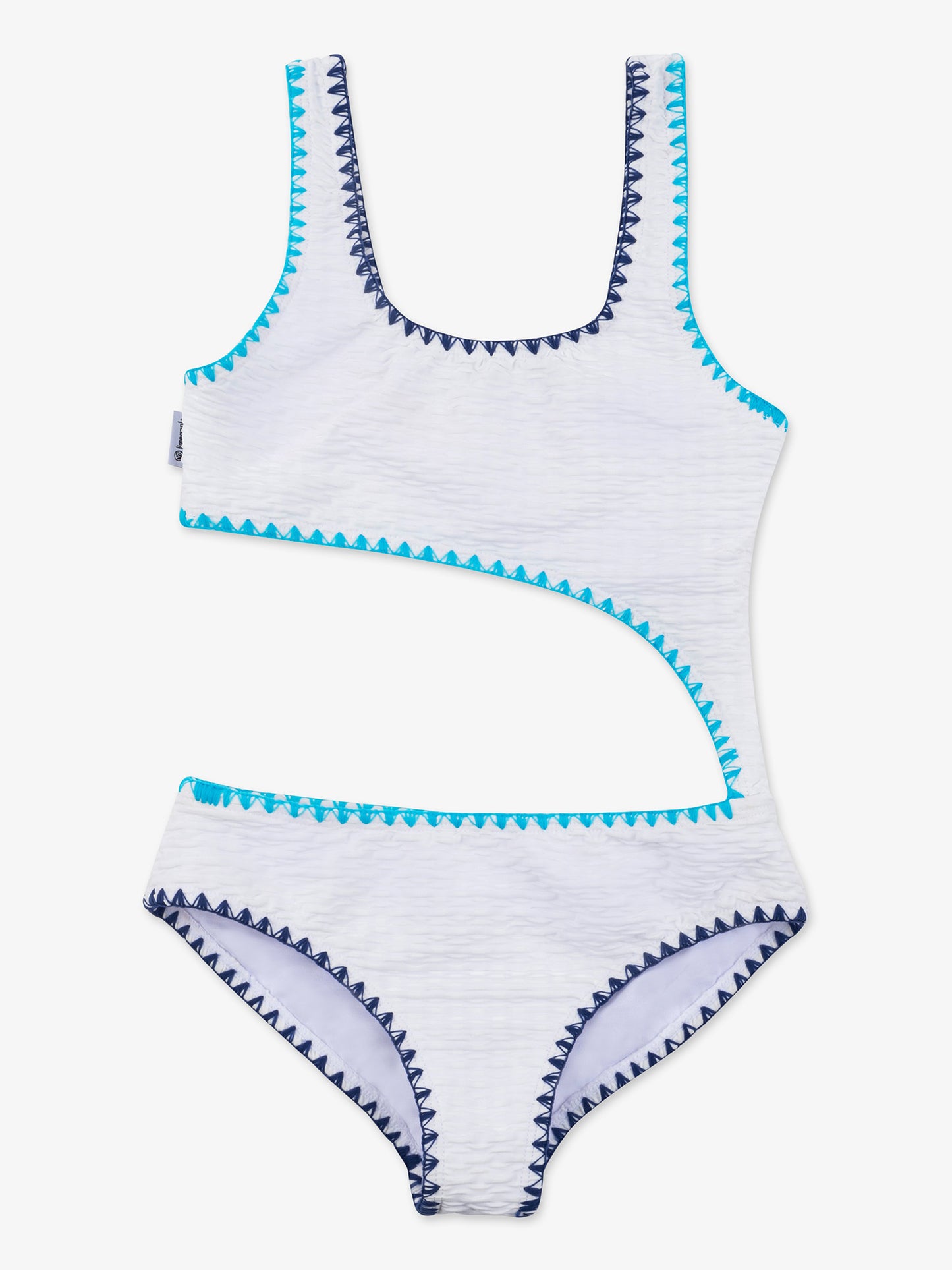 girls white cutout one piece swimsuit with embroidered trim