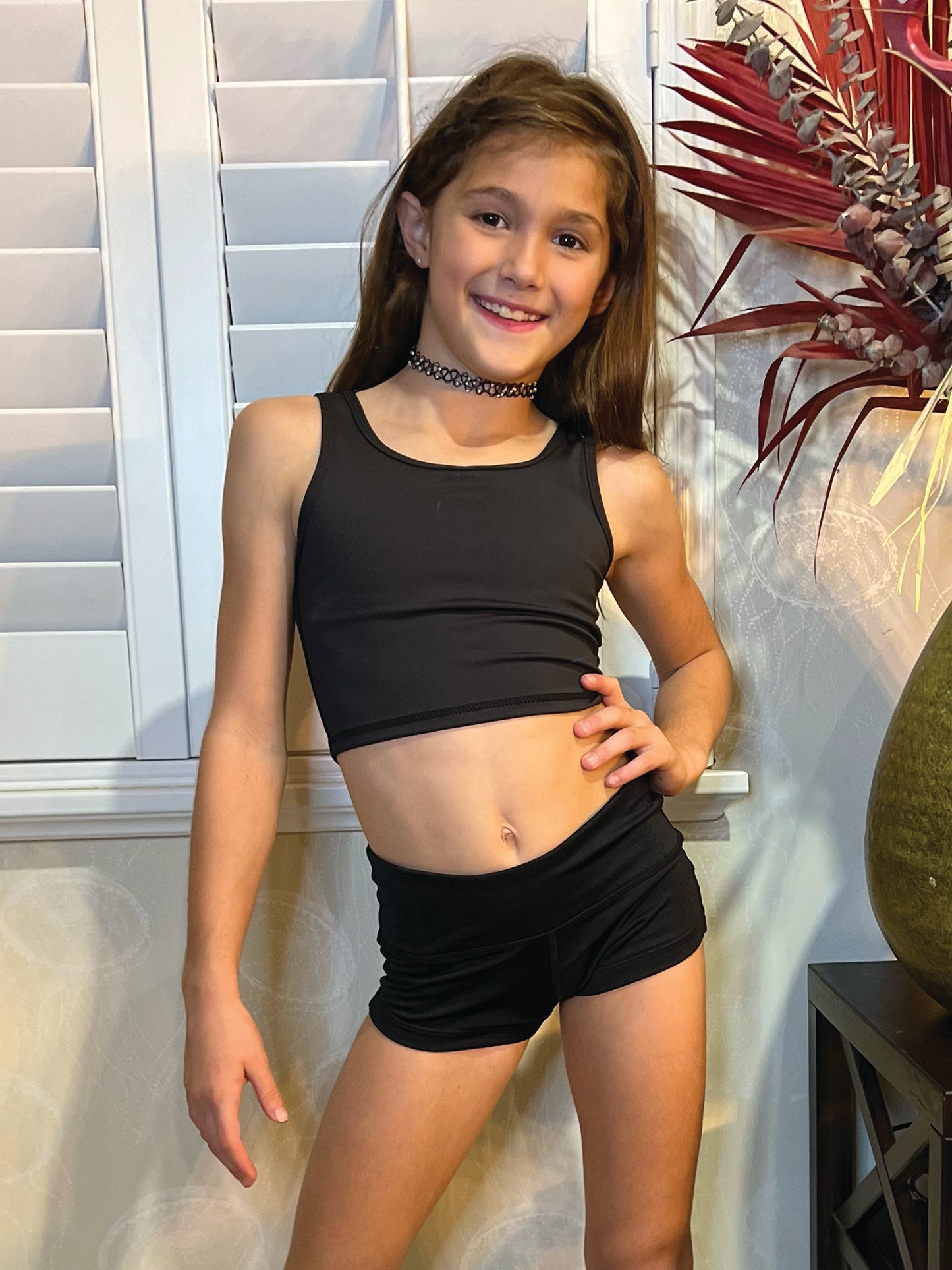 girls pink cropped activewear tank top 