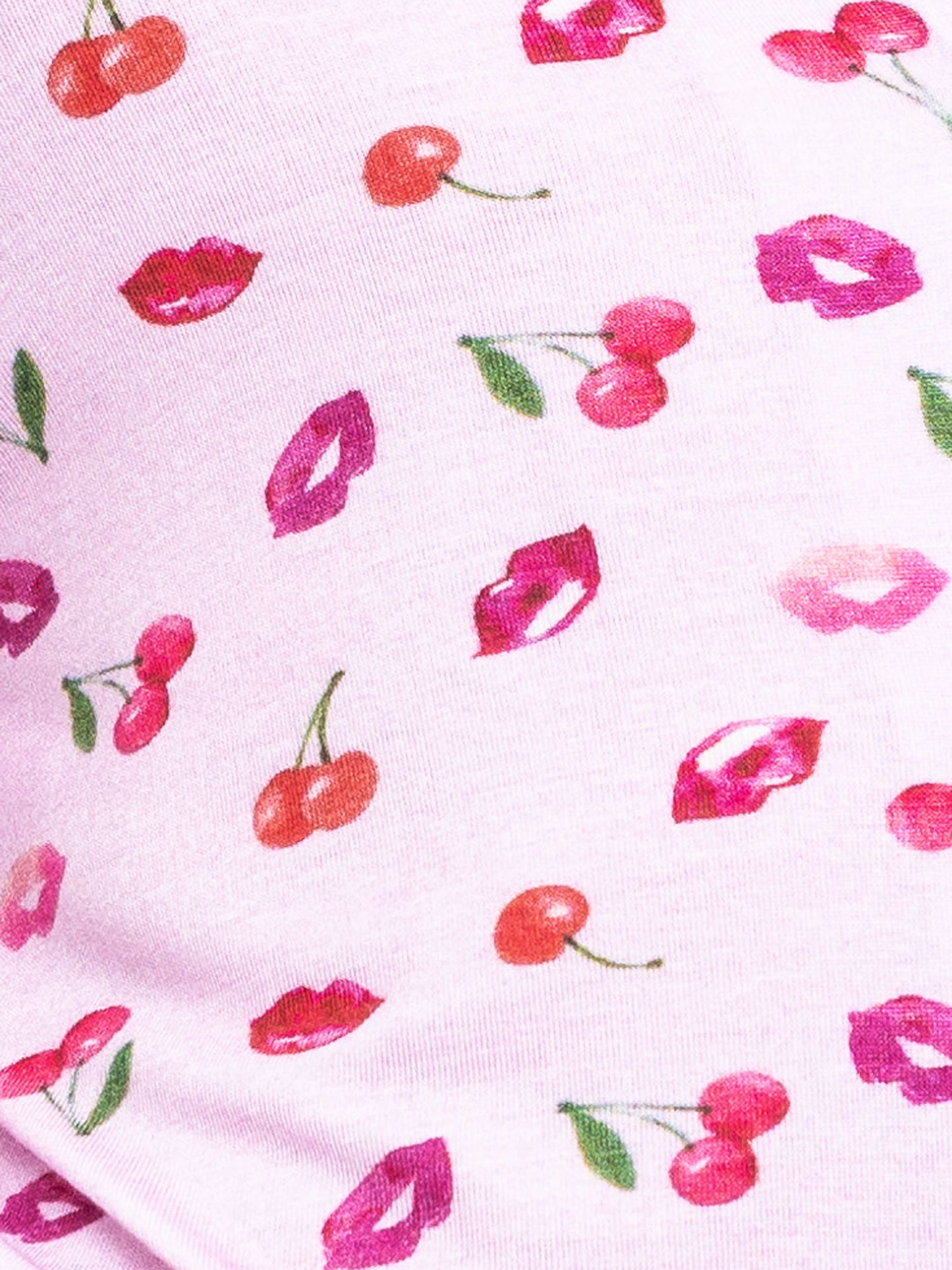 girls pink cherries and lips printed short sleeve pajama short set