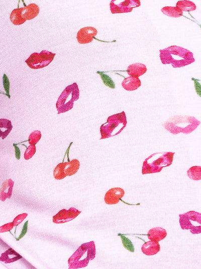 girls pink cherries and lips printed short sleeve pajama short set