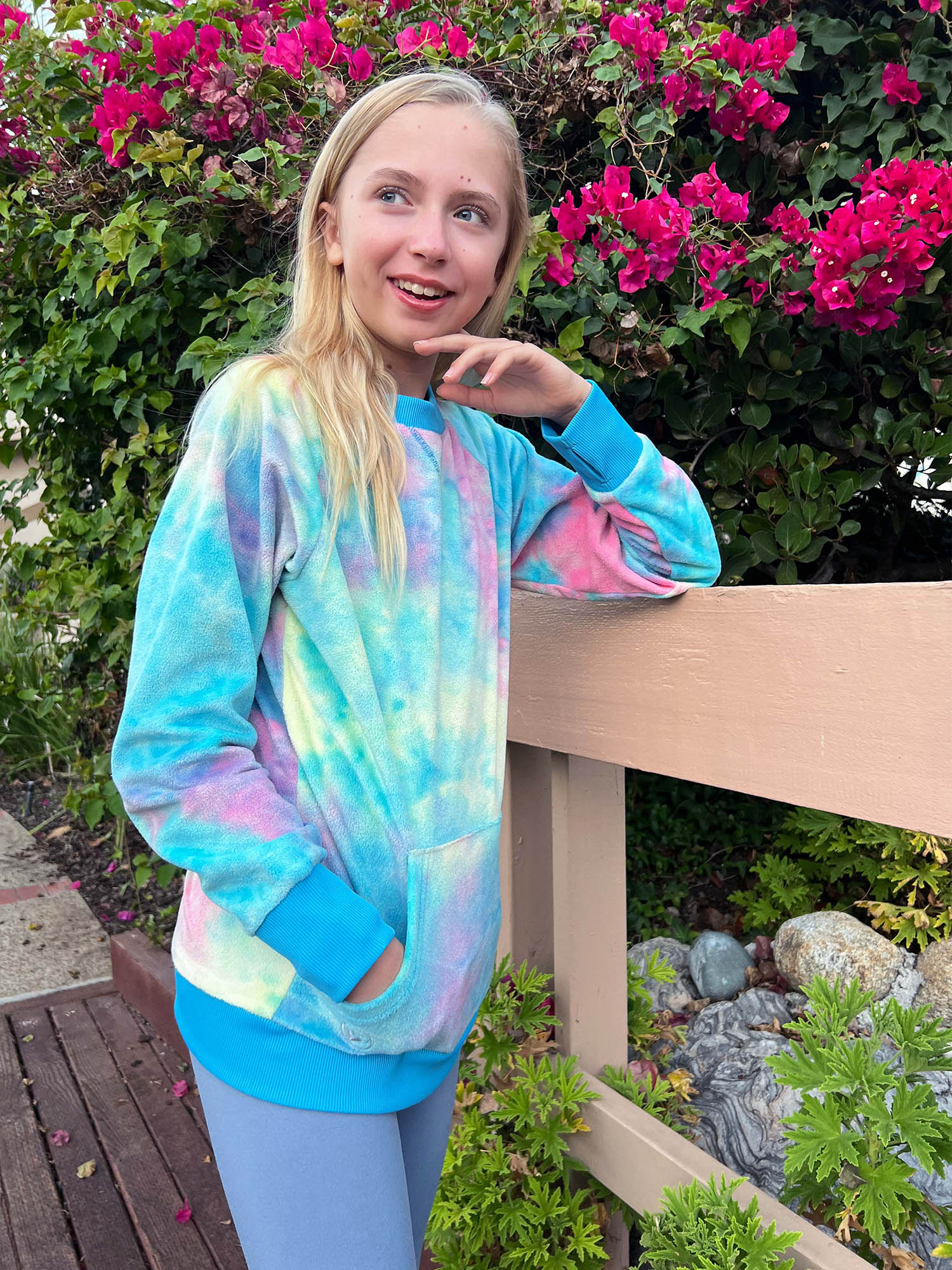 girls minky crewneck sweatshirt in cotton candy tie dye