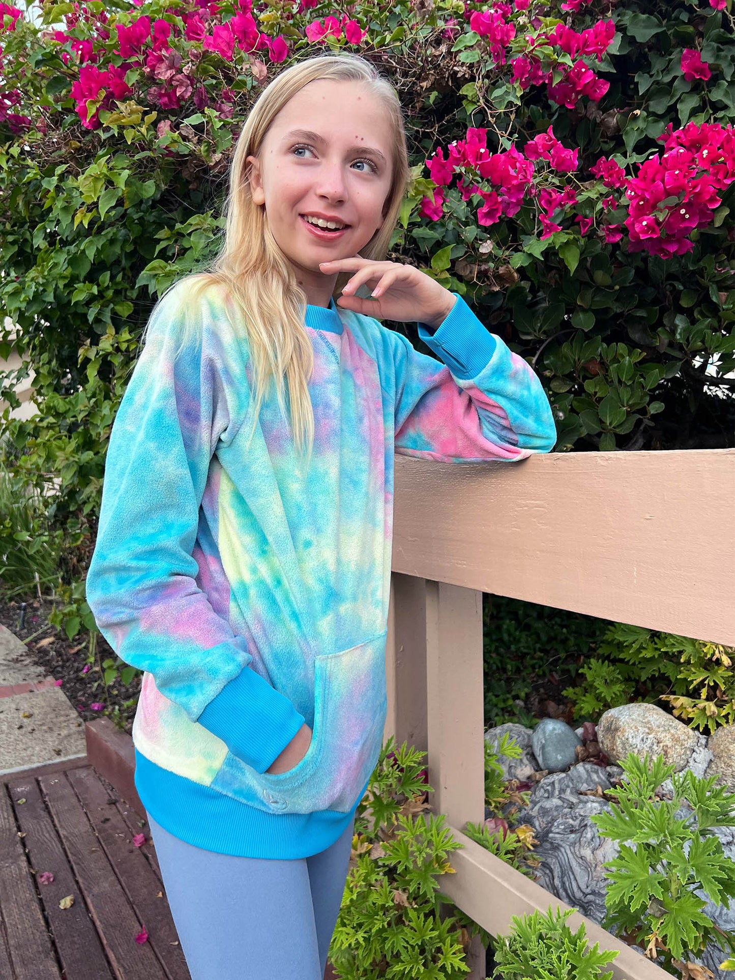 girls minky crewneck sweatshirt in cotton candy tie dye