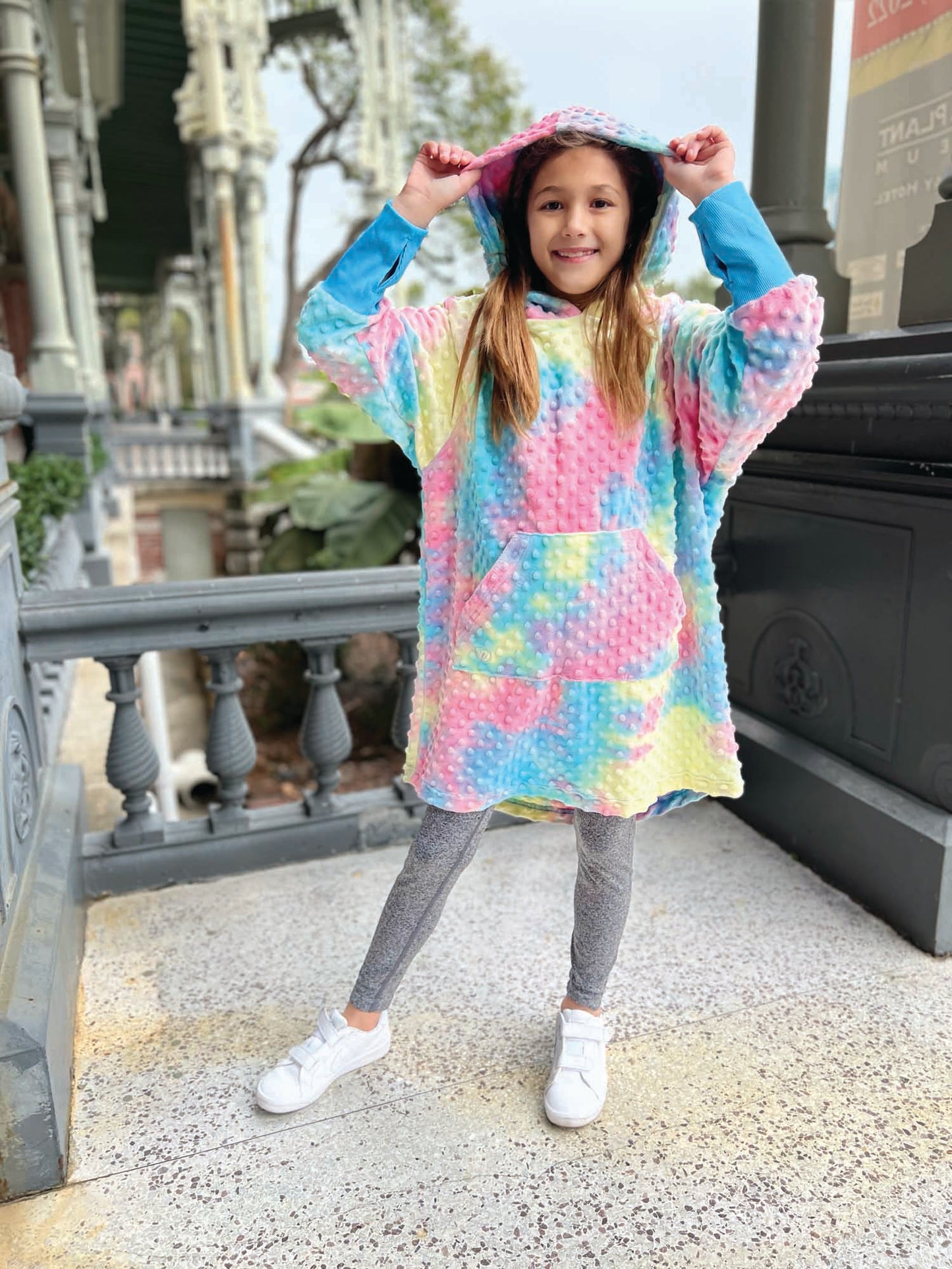 girls oversize minky bubble hoodie in tie dye