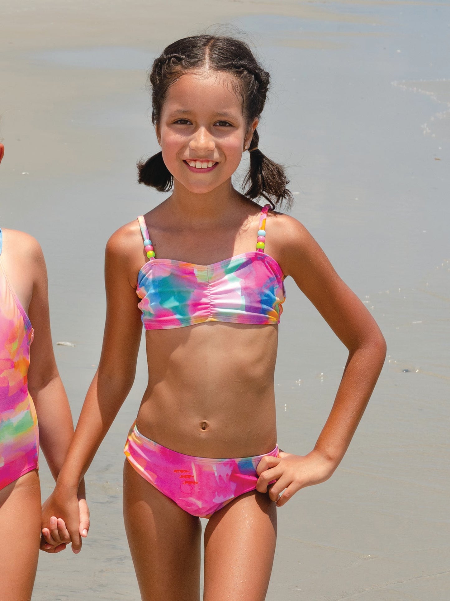 girls pink printed bikini swimsuit