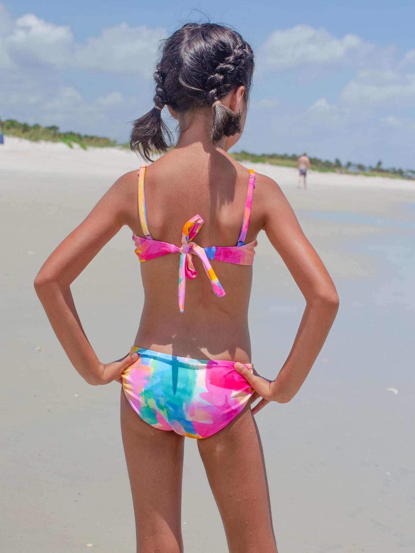 girls pink printed bikini swimsuit