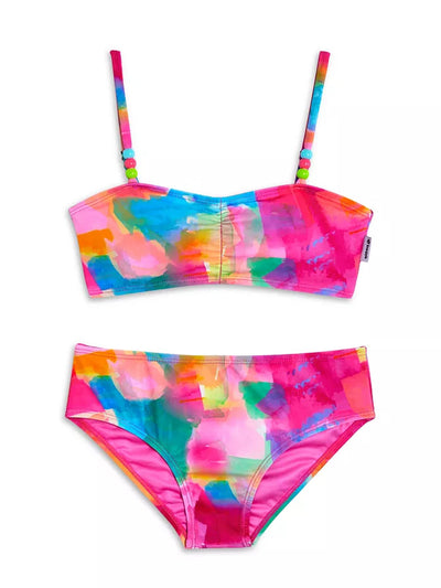 girls pink printed bikini swimsuit