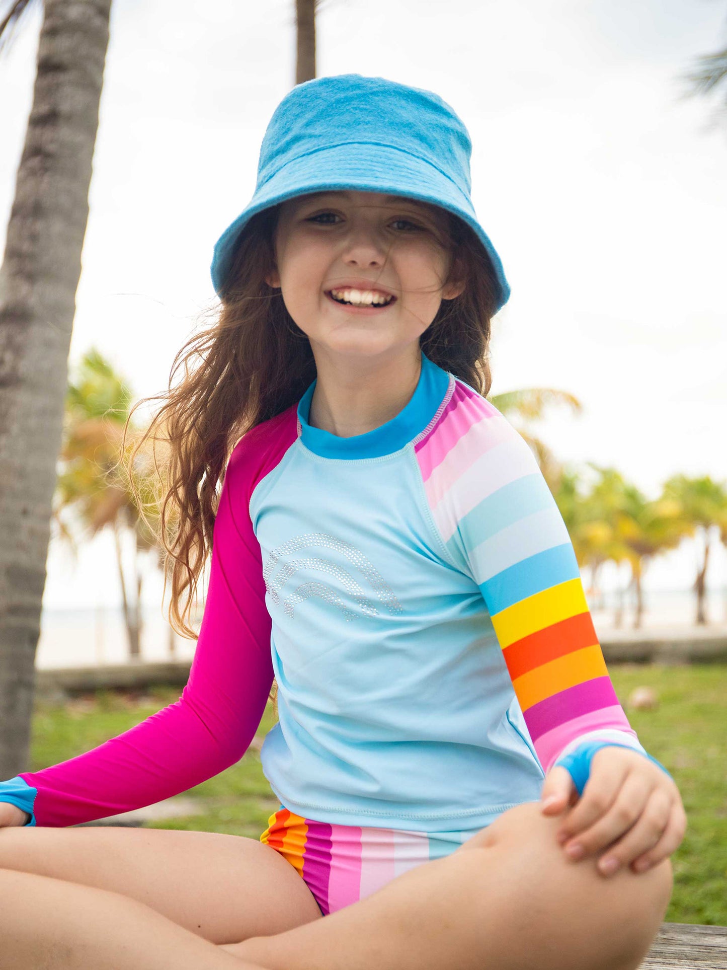 girls rhinestone print rash guard swimsuit set