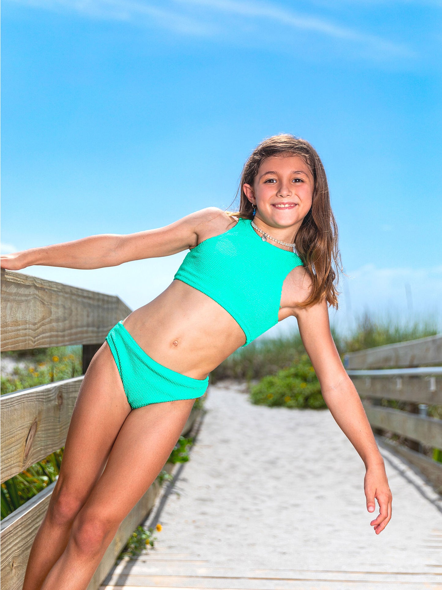 girls perwinkle crinkle tankini two piece swimsuit
