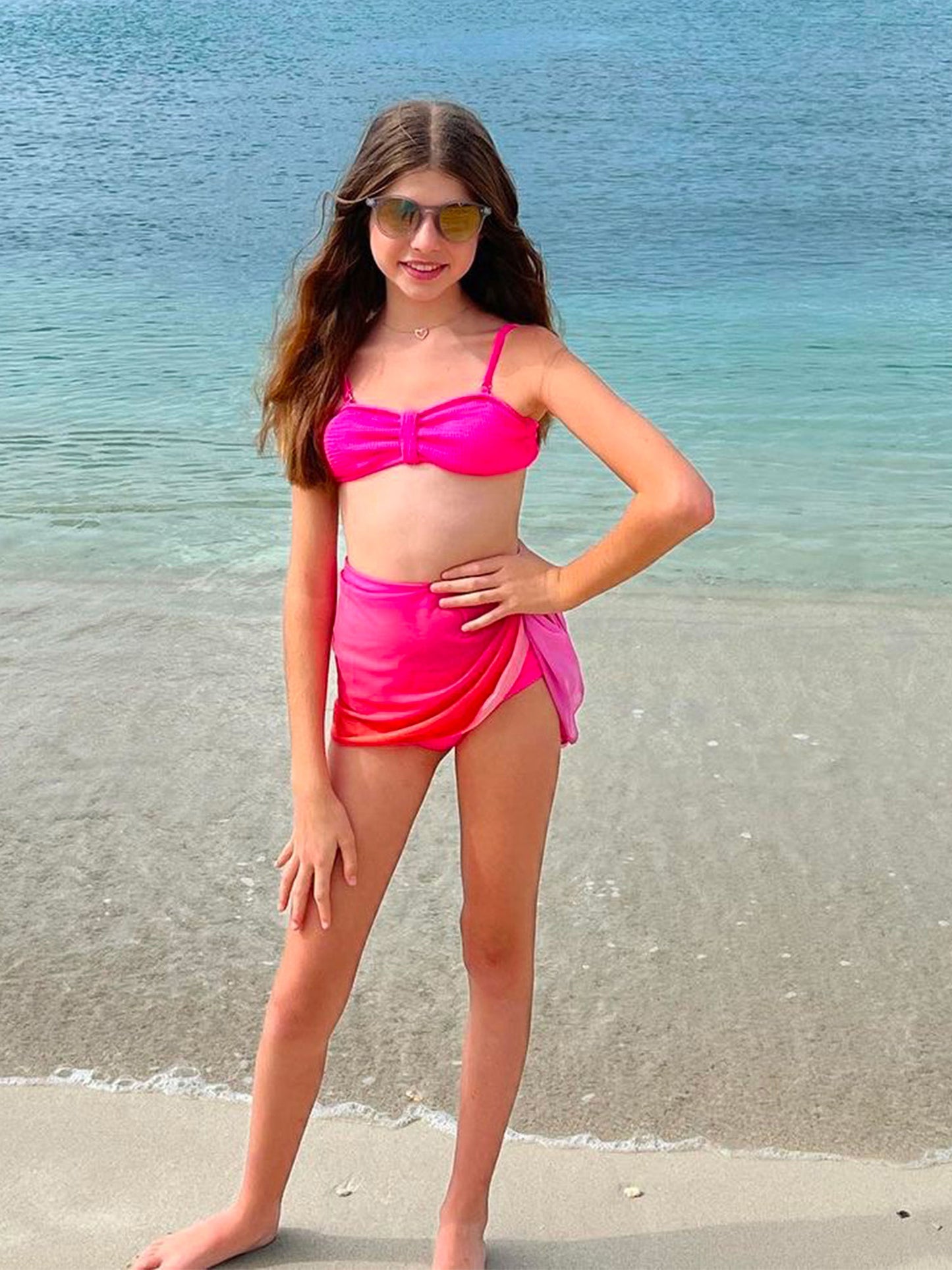 girls fuchsia tie dye sarong mesh wrap skirt swim coverup