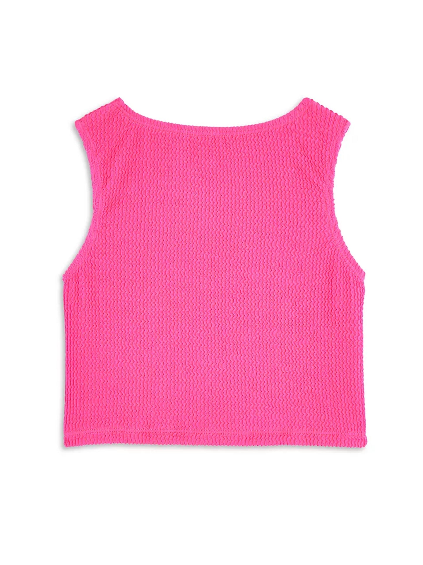 girls crinkle stretch hot pink cropped tank top