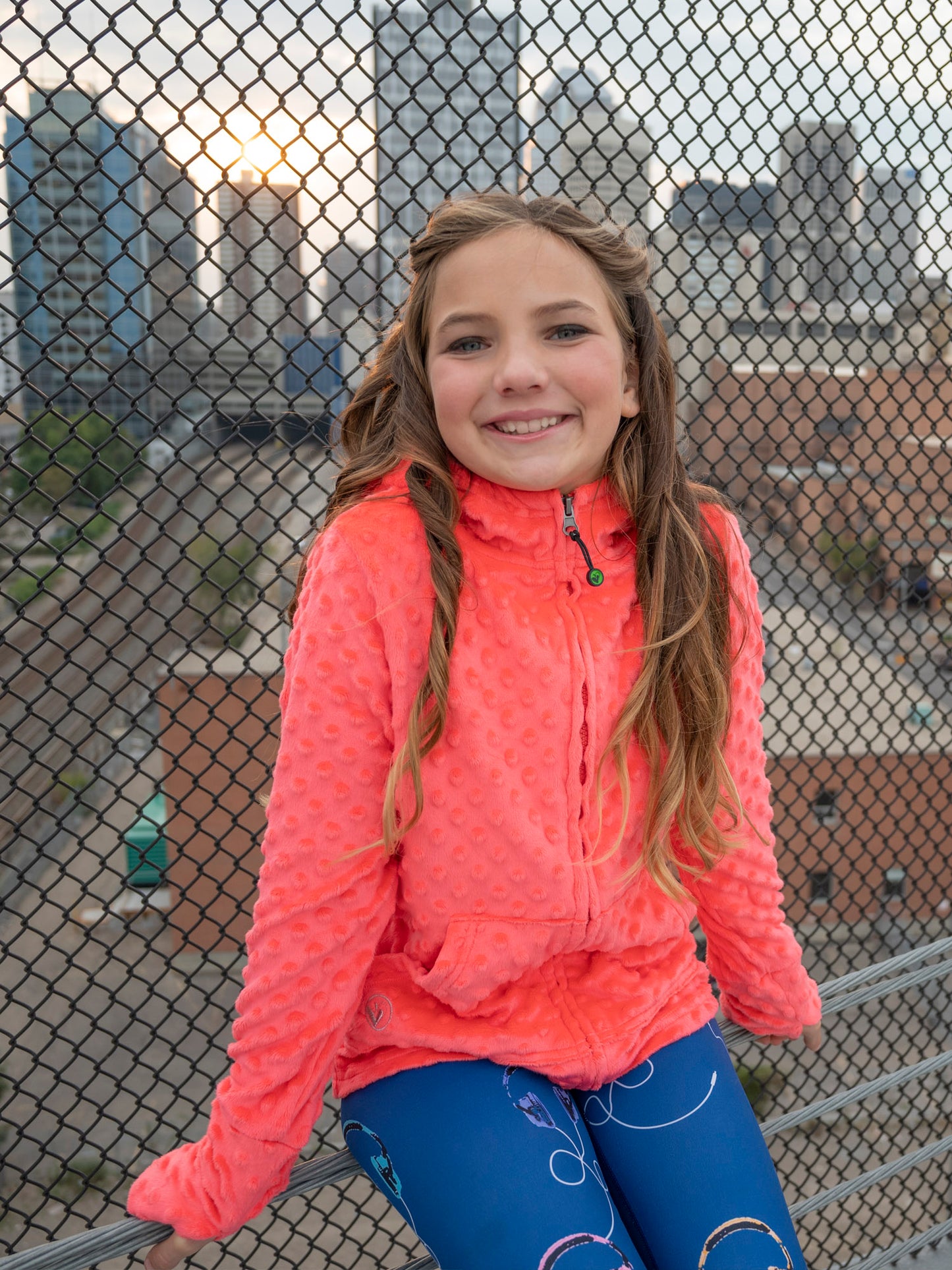 minky bubble zip hoodie in coral