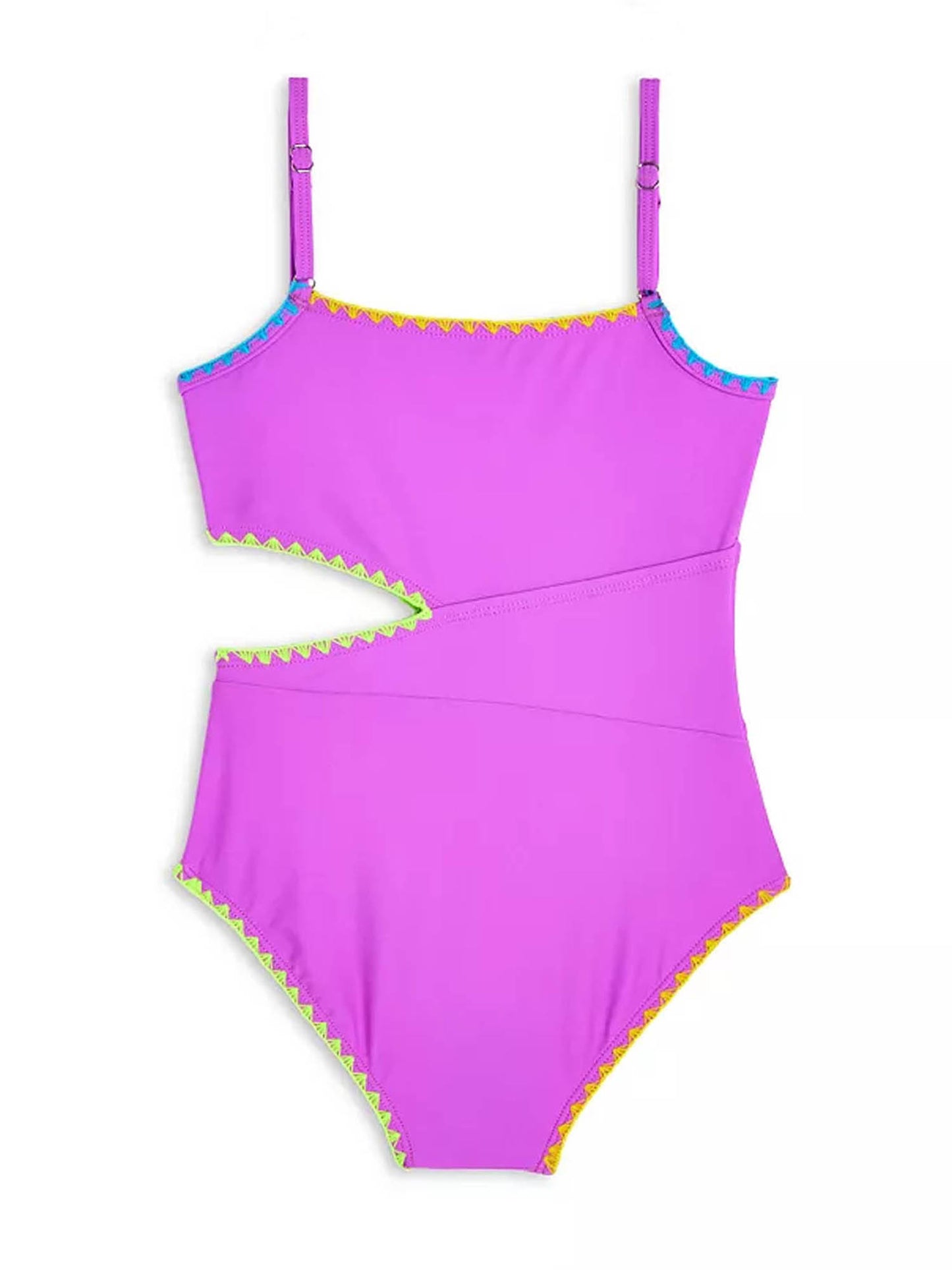 girls orchid cutout one piece swimsuit with embroidered trim