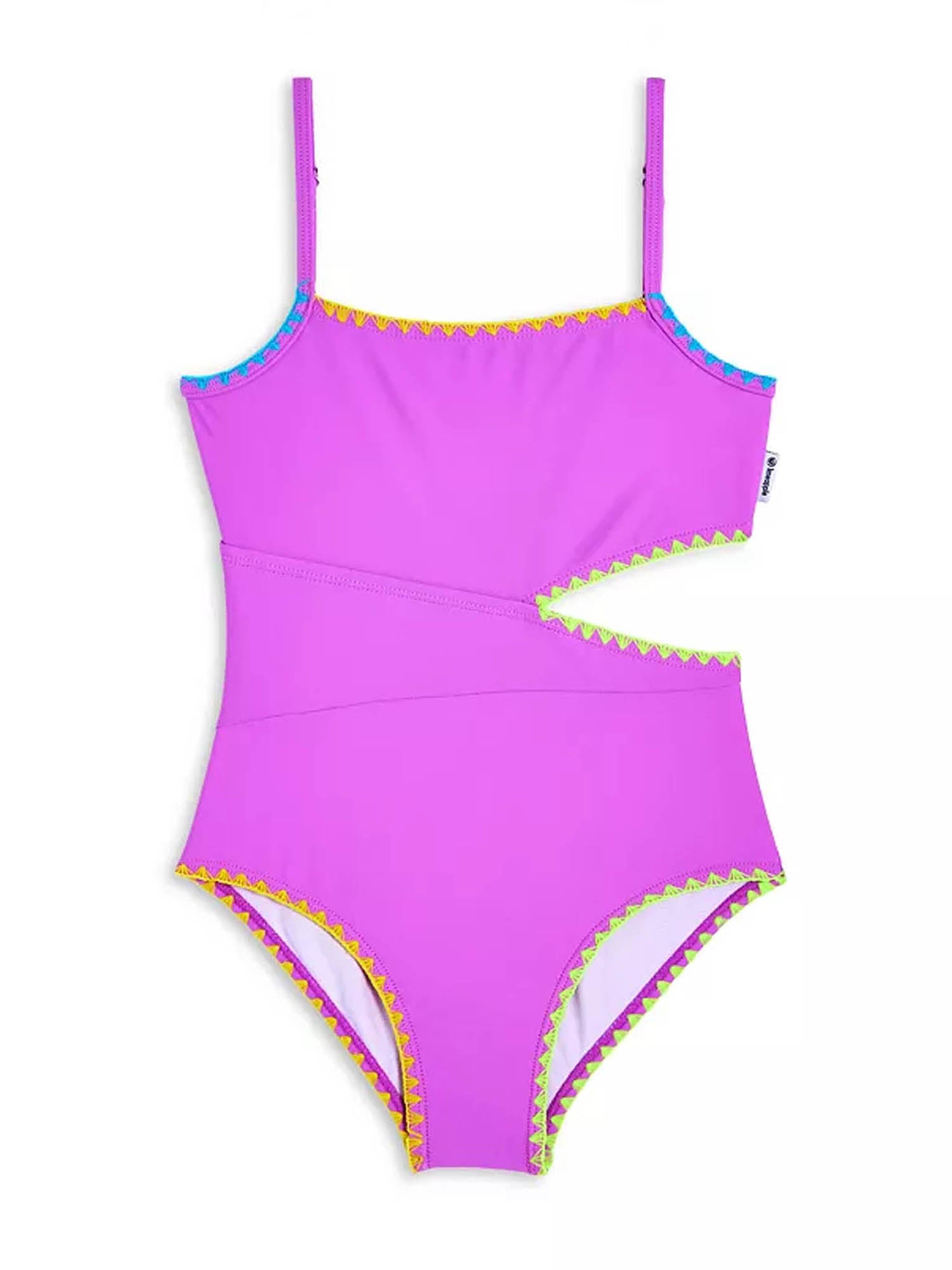 girls orchid cutout one piece swimsuit with embroidered trim