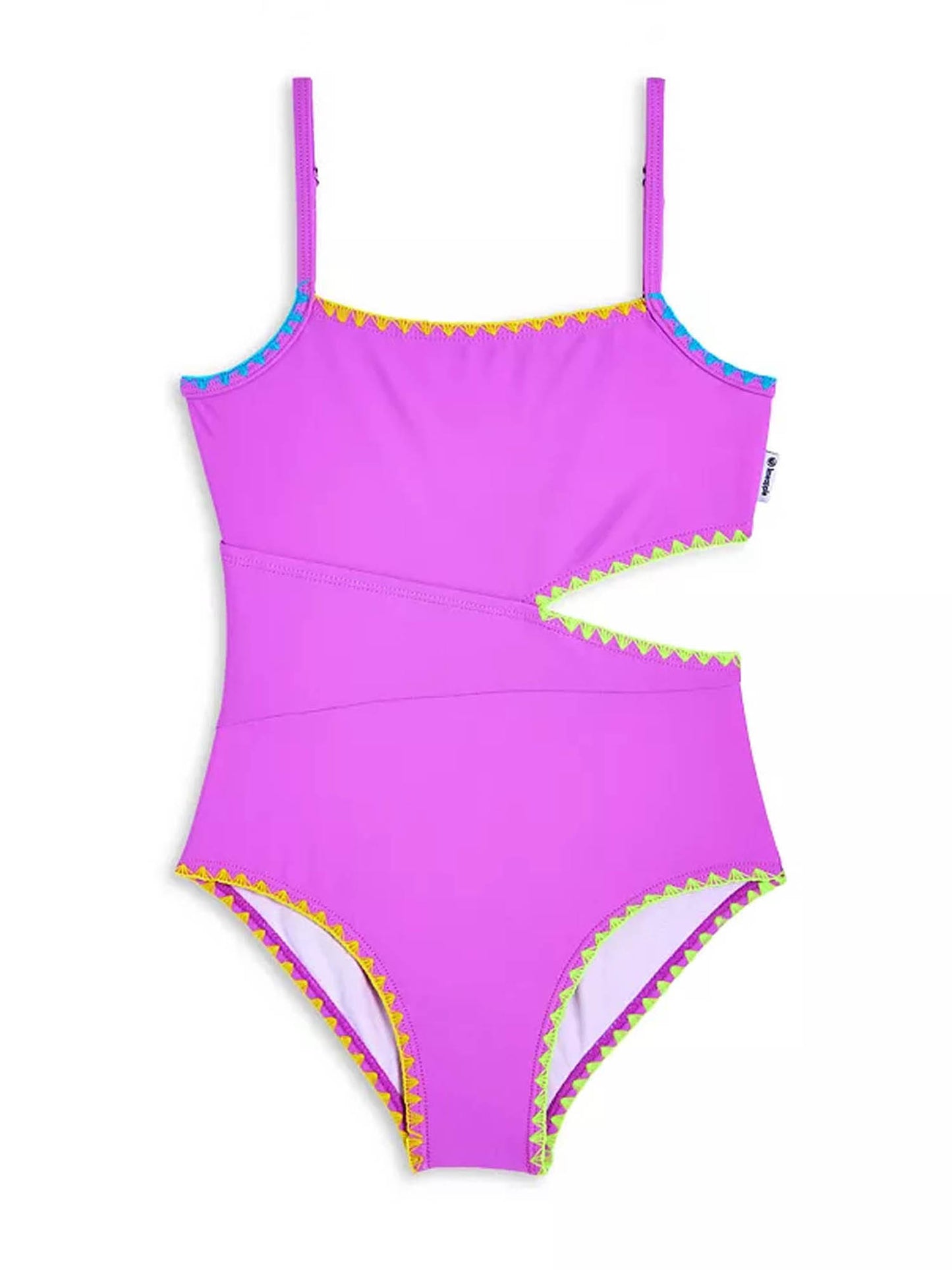 girls orchid cutout one piece swimsuit with embroidered trim