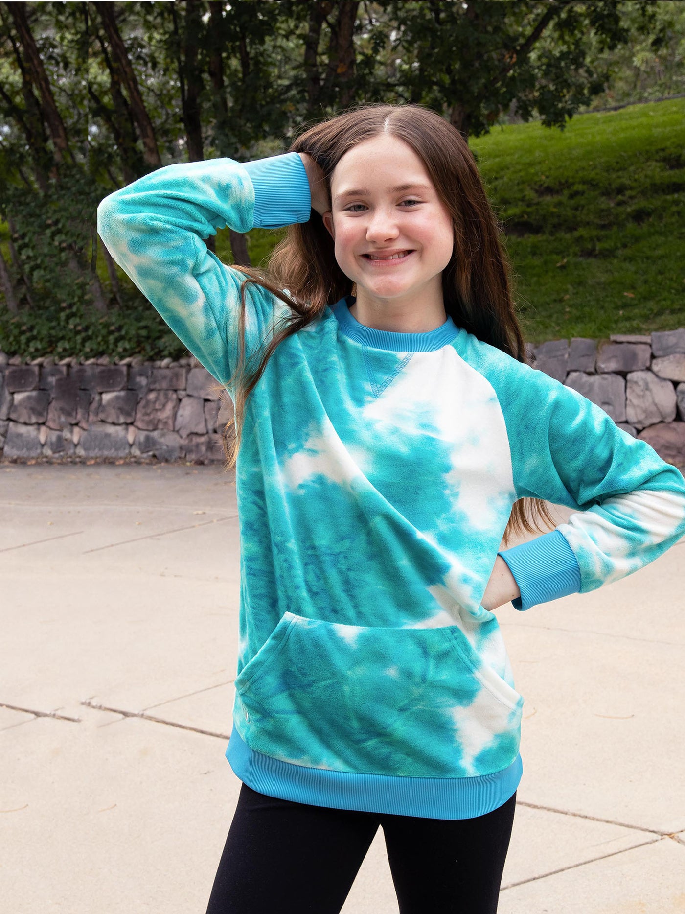 girls minky crewneck sweatshirt in cotton candy tie dye