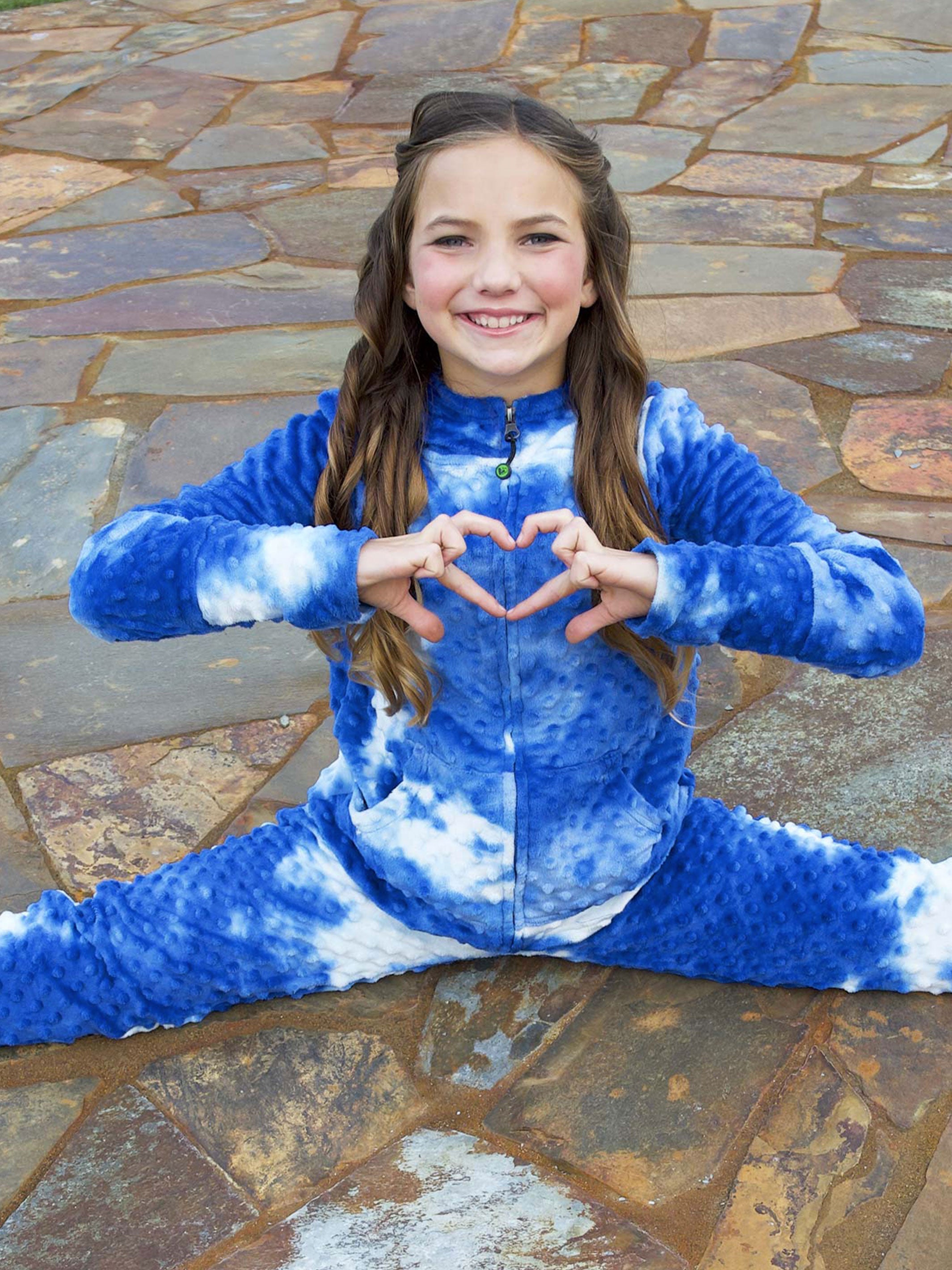 girls minky bubble zip hoodie in blue tie dye