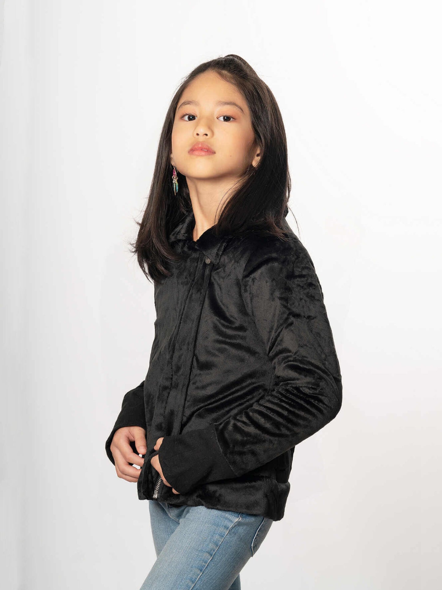 girls black minky moto jacket