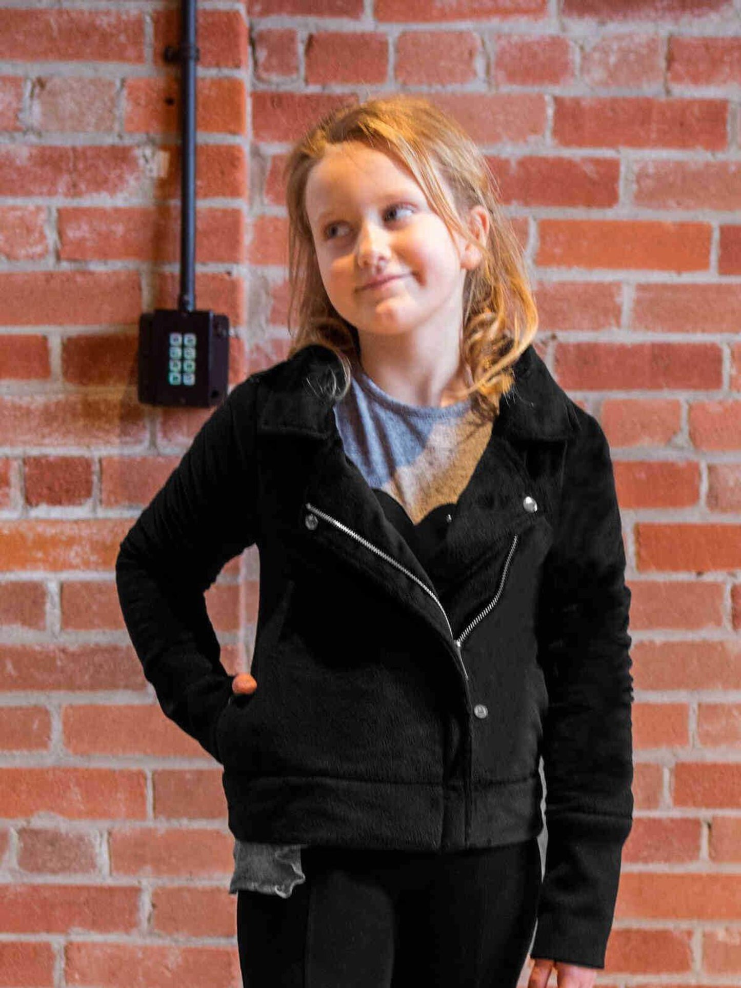 girls black minky moto jacket
