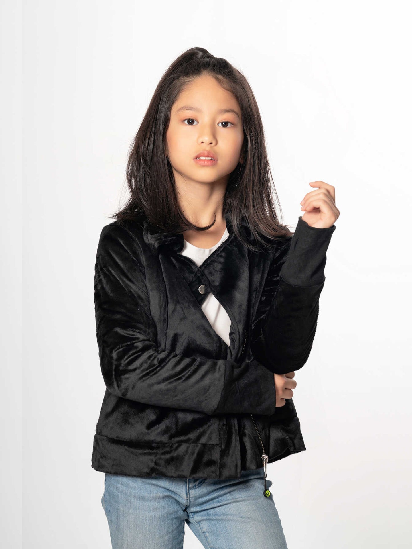 girls black minky moto jacket