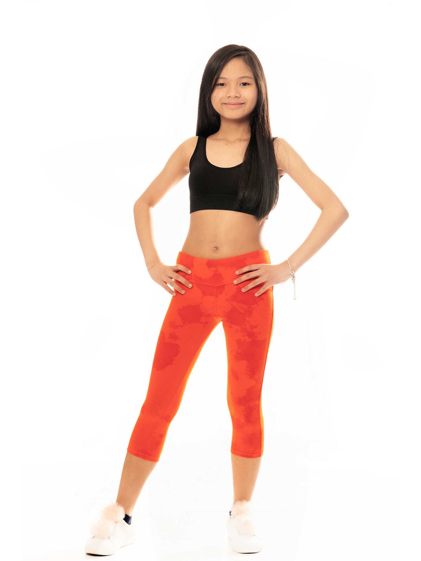 girls orange tie dye capri leggings