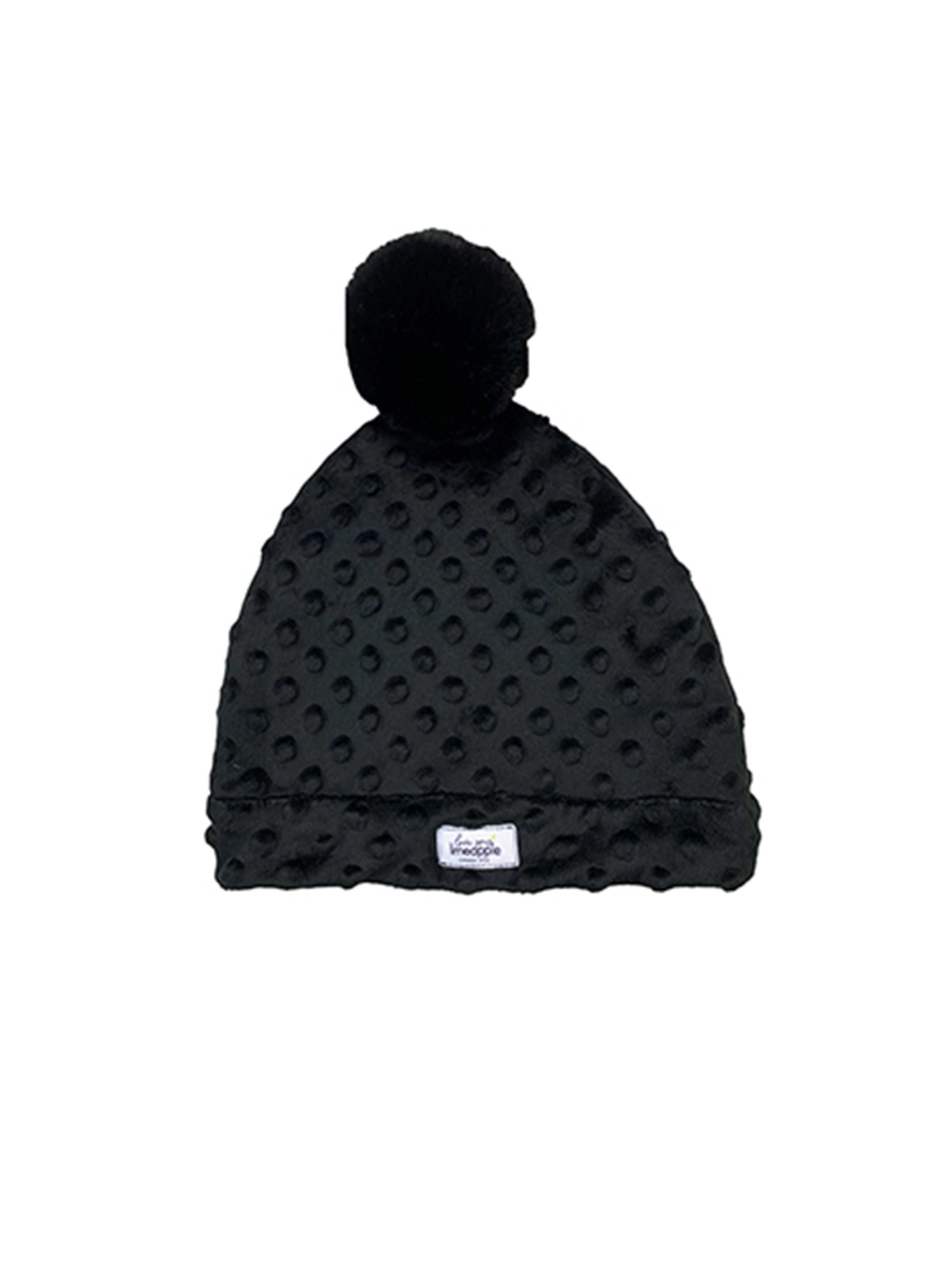girls black minky bubble beanie with puff