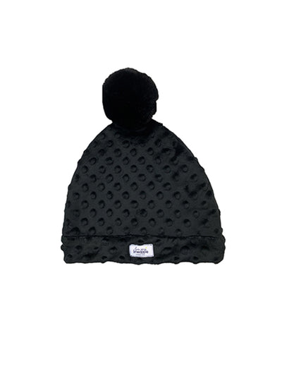 girls black minky bubble beanie with puff
