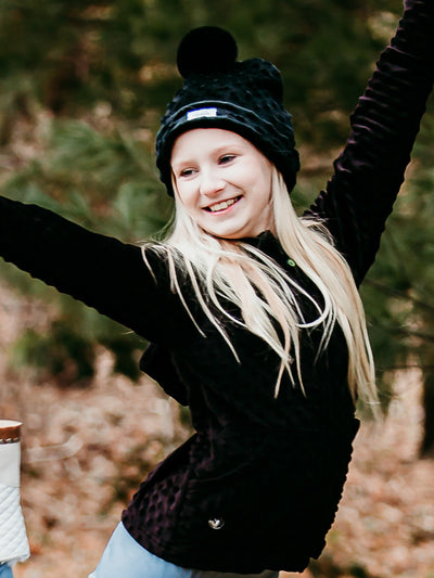 girls cotton candy tie dye minky bubble beanie with puff