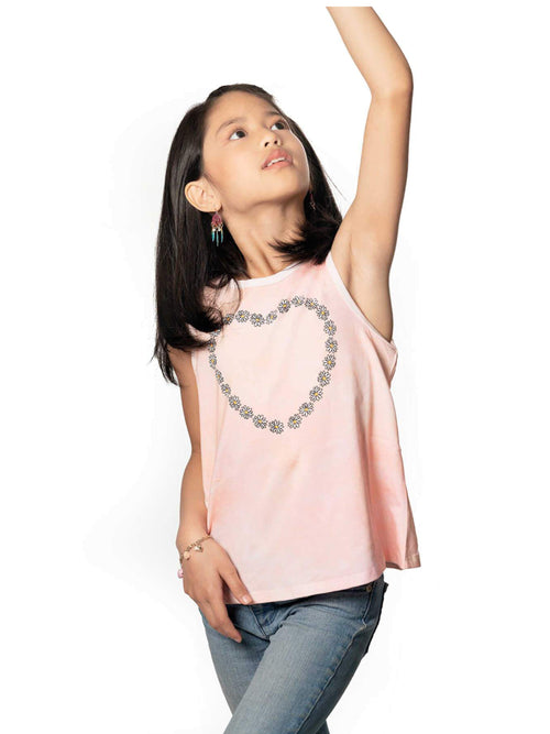 girls floral heart graphic tank top