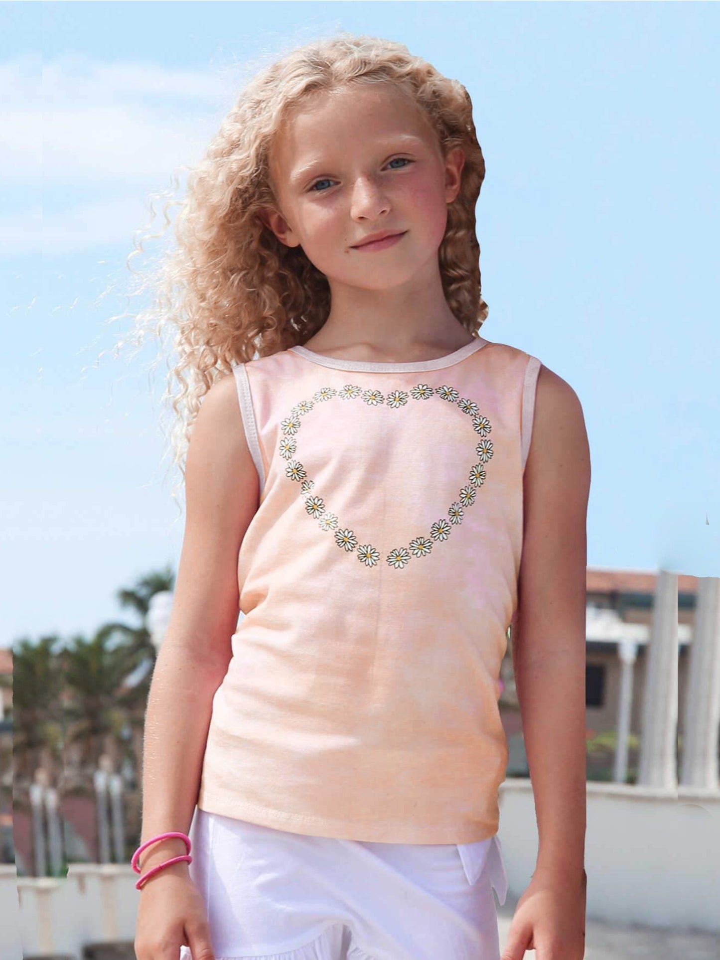 girls floral heart graphic tank top