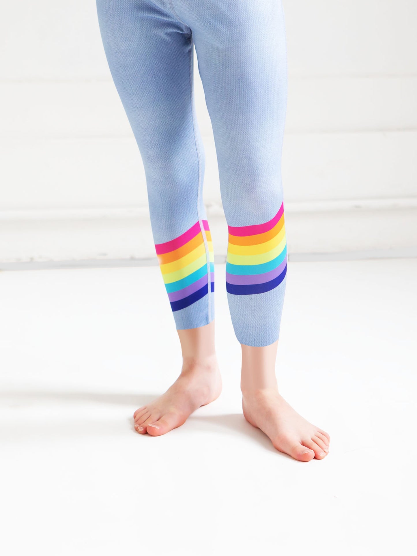 girls blue rainbow printed activewear capri leggings