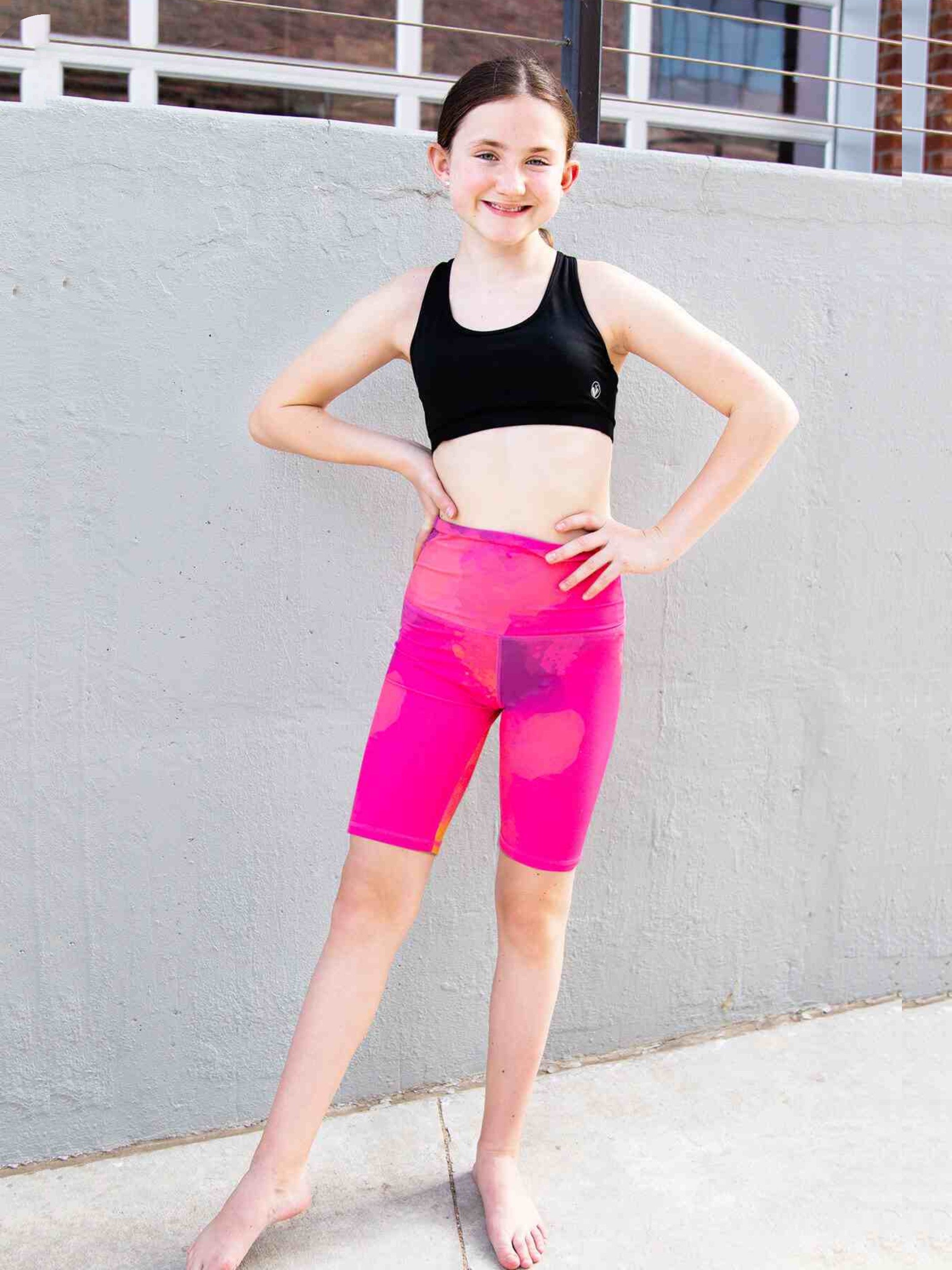 girls pink printed activewear bike shorts